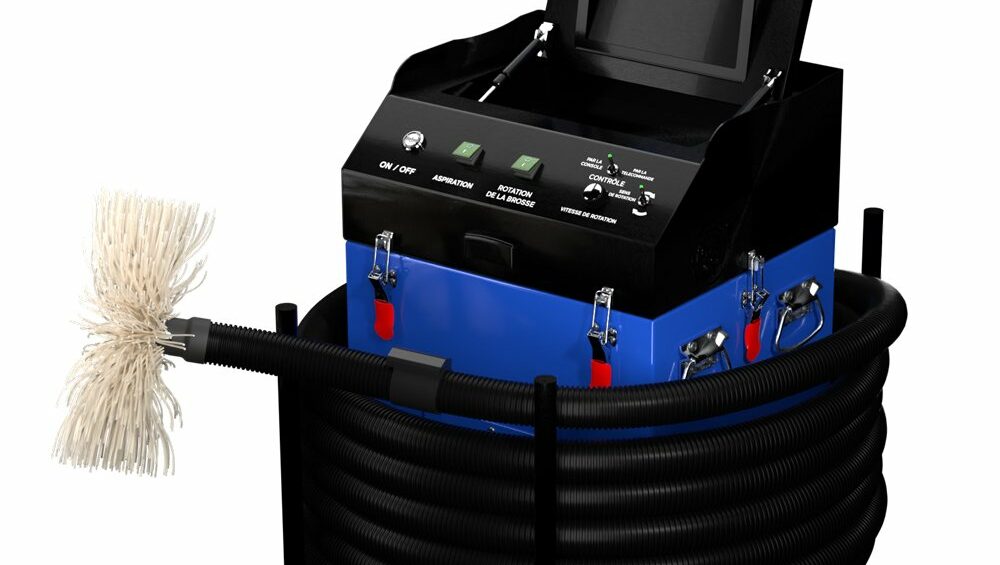 Aspirateur nettoyeur de gaines de ventilation avec brosse rotative, flexible et écran de contrôle caméra